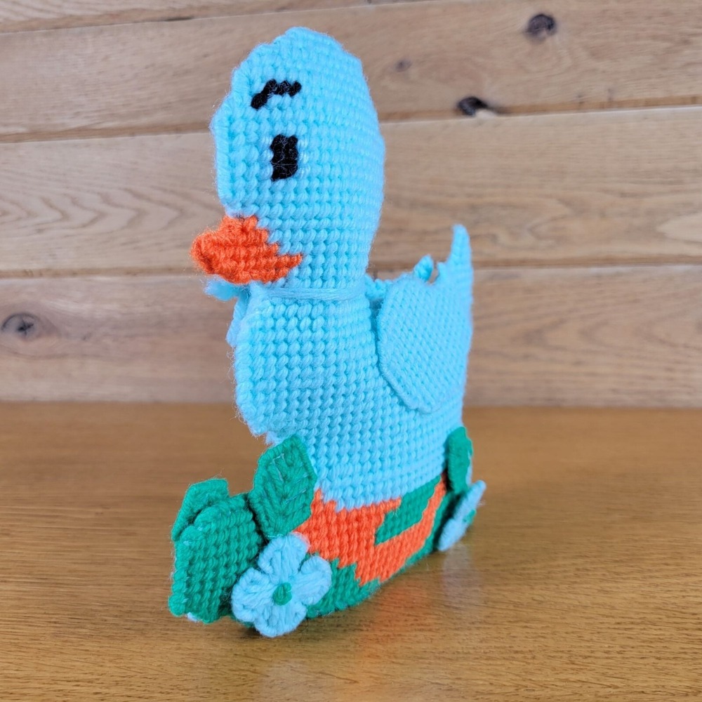 Handmade Knitted Duck Figurine With Floral Accents